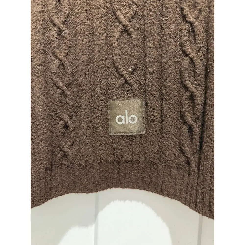 Alo Yoga Cable Knit Cropped Winter Bliss Sweater Espresso Size XS Cozy